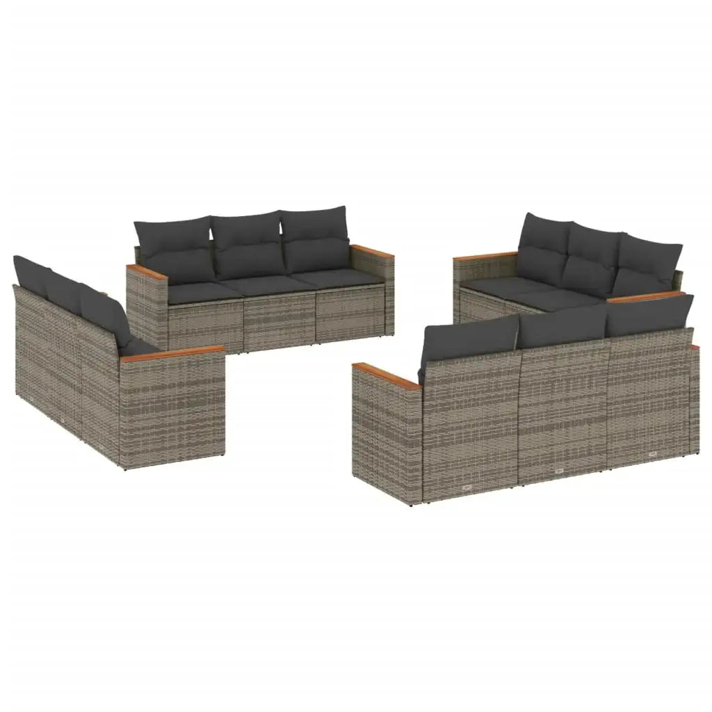 Set Divani da Giardino 12 pz con Cuscini Grigio in Polyrattan - homemem39