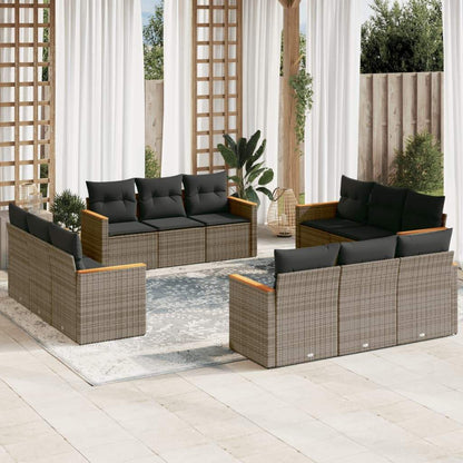 Set Divani da Giardino 12 pz con Cuscini Grigio in Polyrattan - homemem39