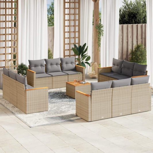 Set Divano da Giardino 13 pz con Cuscini Beige in Polyrattan - homemem39