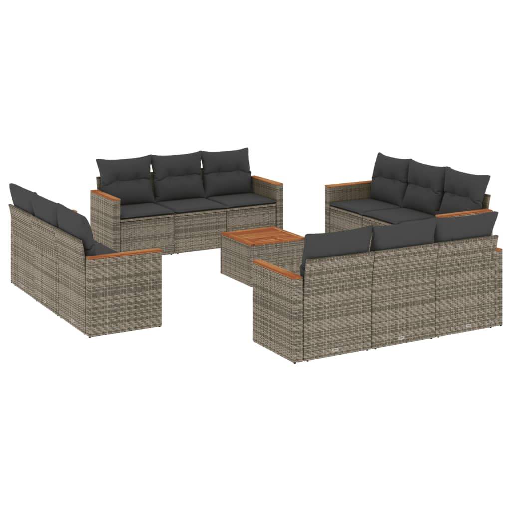 Set Divani da Giardino 13 pz con Cuscini Grigio in Polyrattan - homemem39