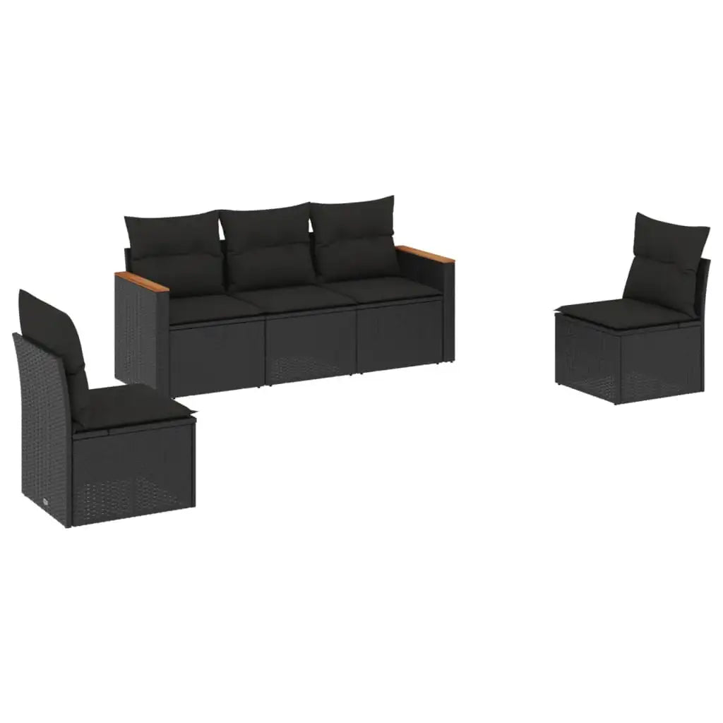 Set Divani da Giardino 5 pz con Cuscini in Polyrattan Nero - homemem39