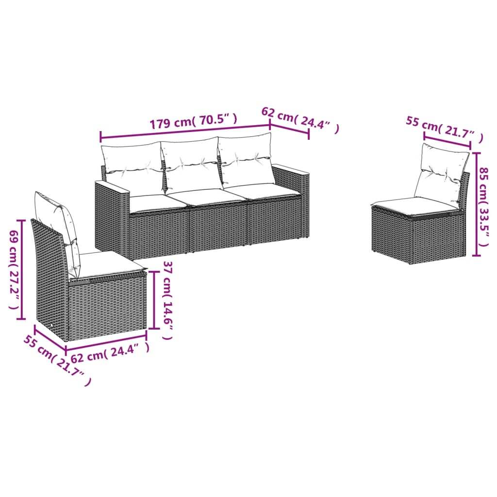 Set Divani da Giardino 5 pz con Cuscini in Polyrattan Nero - homemem39