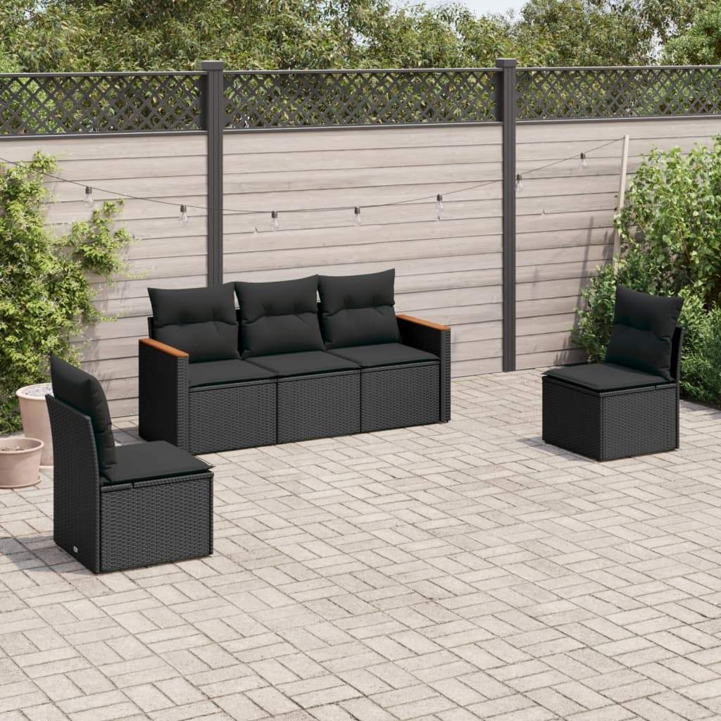 Set Divani da Giardino 5 pz con Cuscini in Polyrattan Nero - homemem39