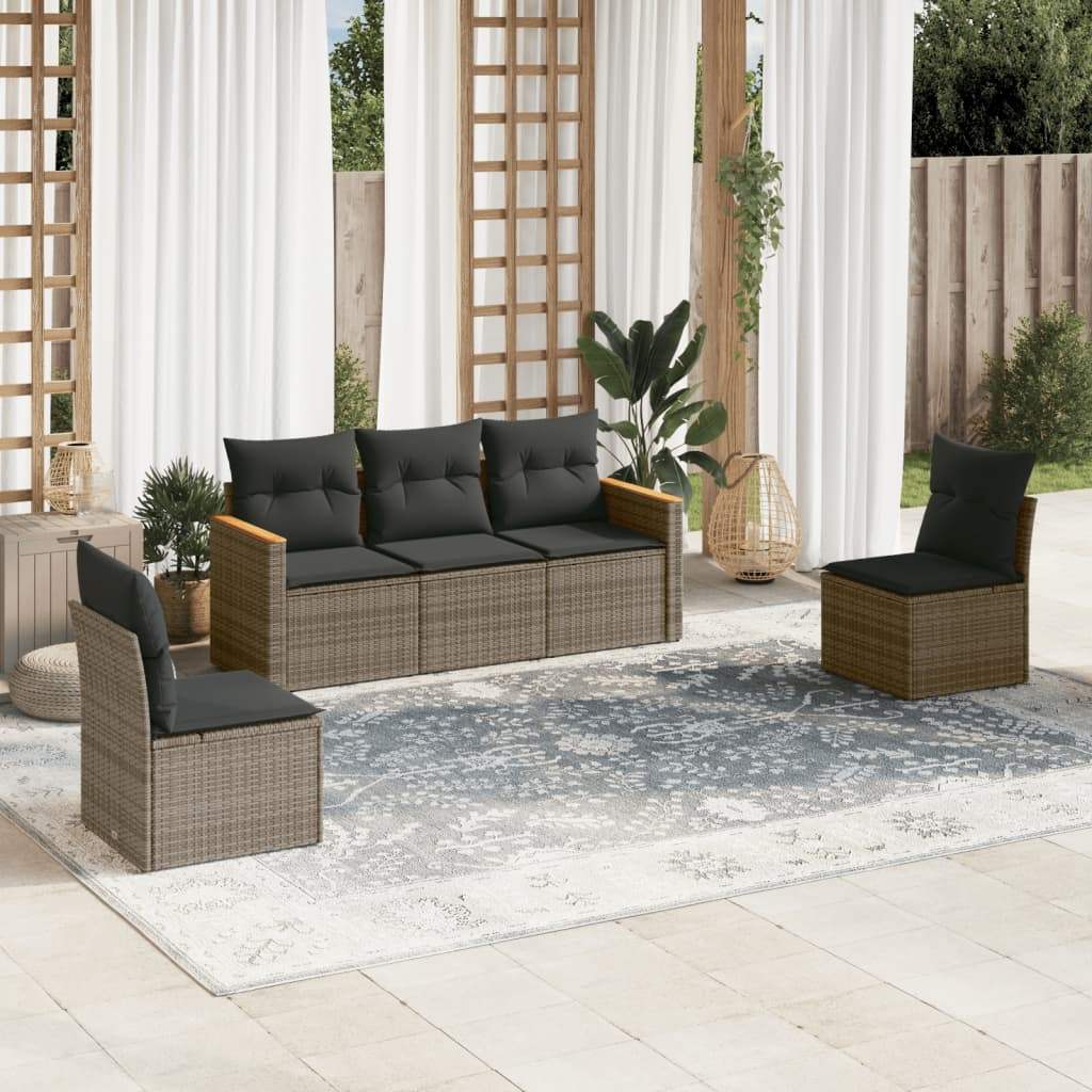 Set Divano da Giardino 5 pz con Cuscini Grigio in Polyrattan - homemem39