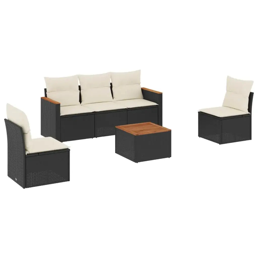 Set Divano da Giardino 6 pz con Cuscini Nero in Polyrattan - homemem39