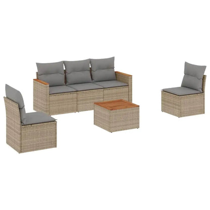 Set Divano da Giardino 6 pz con Cuscini Beige in Polyrattan - homemem39