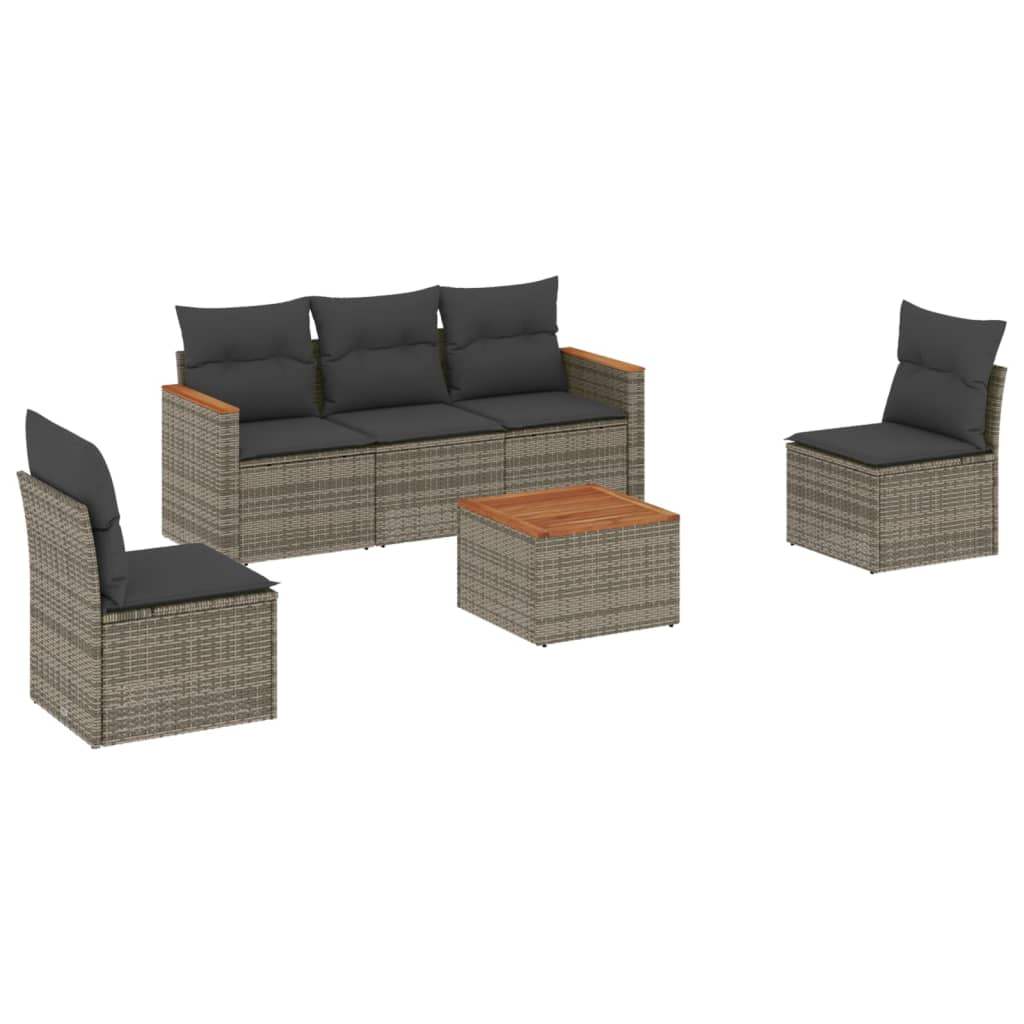 Set Divano da Giardino 6 pz con Cuscini Grigio in Polyrattan - homemem39
