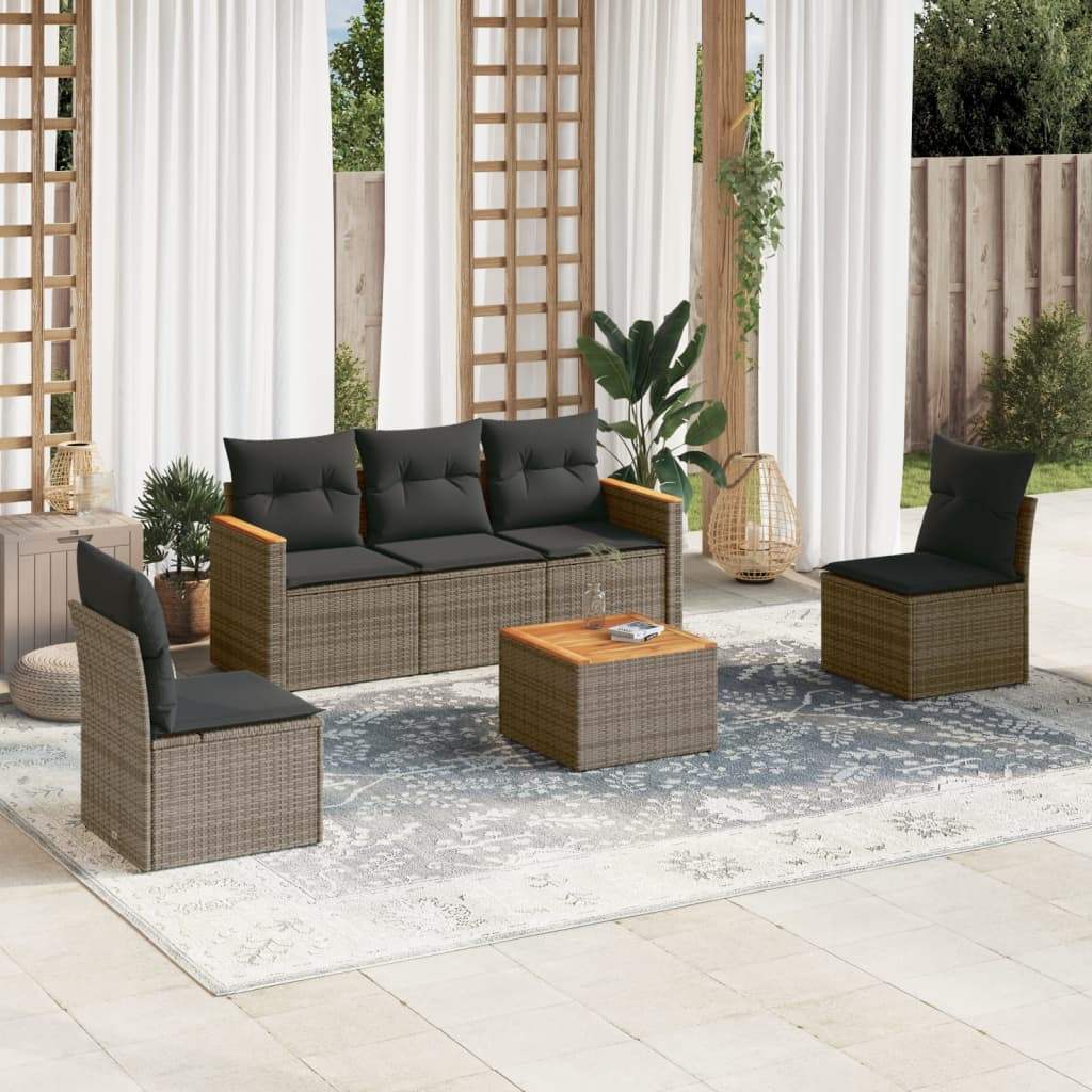 Set Divano da Giardino 6 pz con Cuscini Grigio in Polyrattan - homemem39