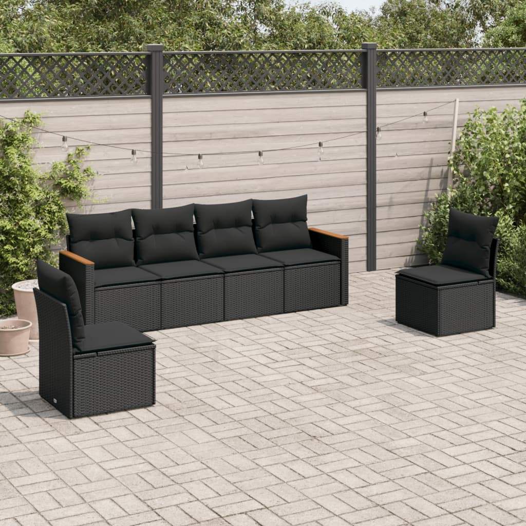 Set Divano da Giardino 6 pz con Cuscini Nero in Polyrattan - homemem39
