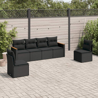 Set Divano da Giardino 6 pz con Cuscini Nero in Polyrattan - homemem39
