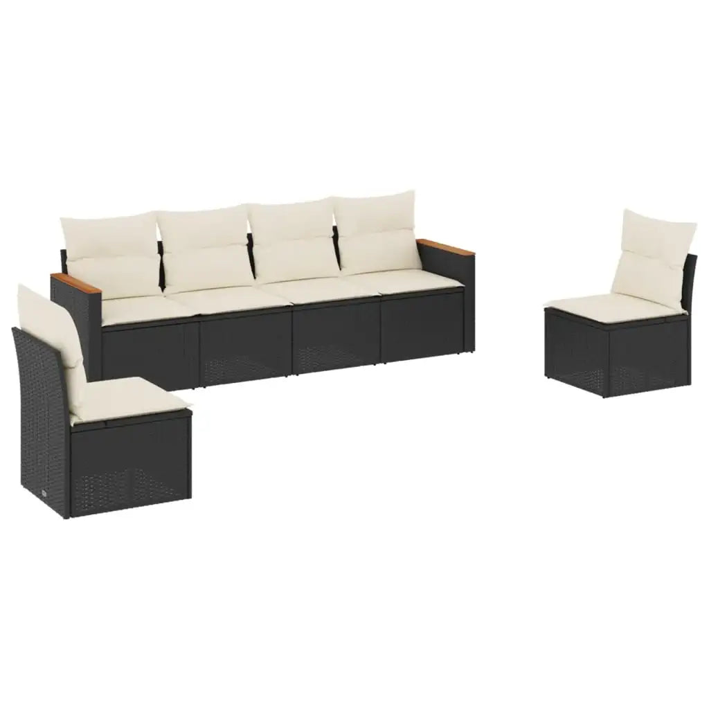 Set Divano da Giardino 6 pz con Cuscini Nero in Polyrattan - homemem39