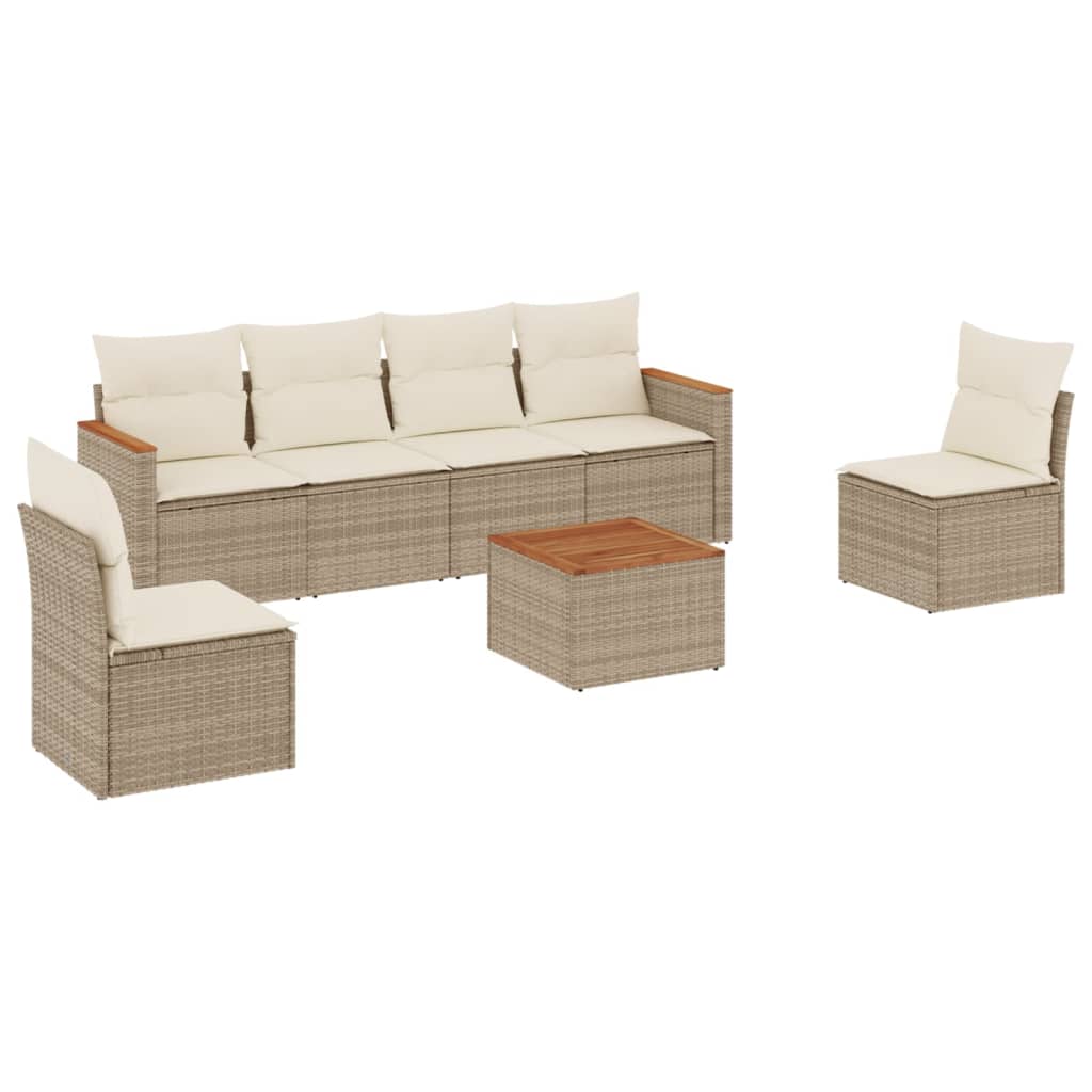Set Divani da Giardino 7 pz con Cuscini Beige in Polyrattan | homemem39