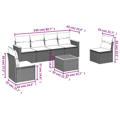 Set Divani da Giardino 7 pz con Cuscini Beige in Polyrattan | homemem39