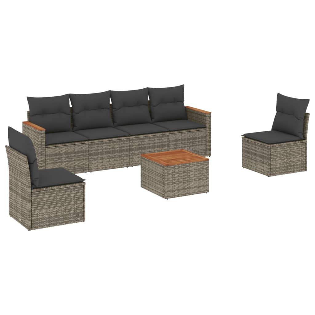 Set Divani da Giardino 7 pz con Cuscini Grigio in Polyrattan - homemem39