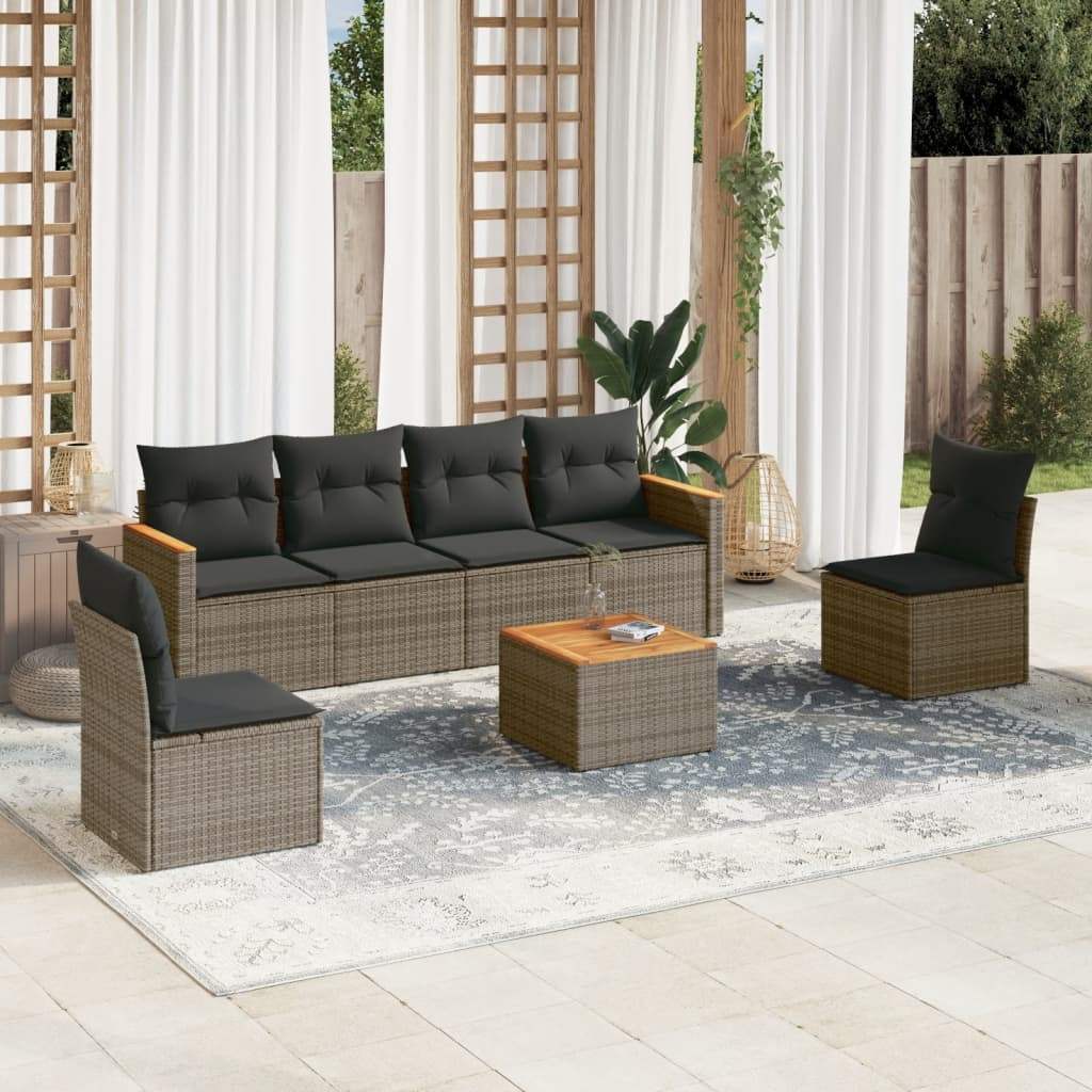 Set Divani da Giardino 7 pz con Cuscini Grigio in Polyrattan - homemem39