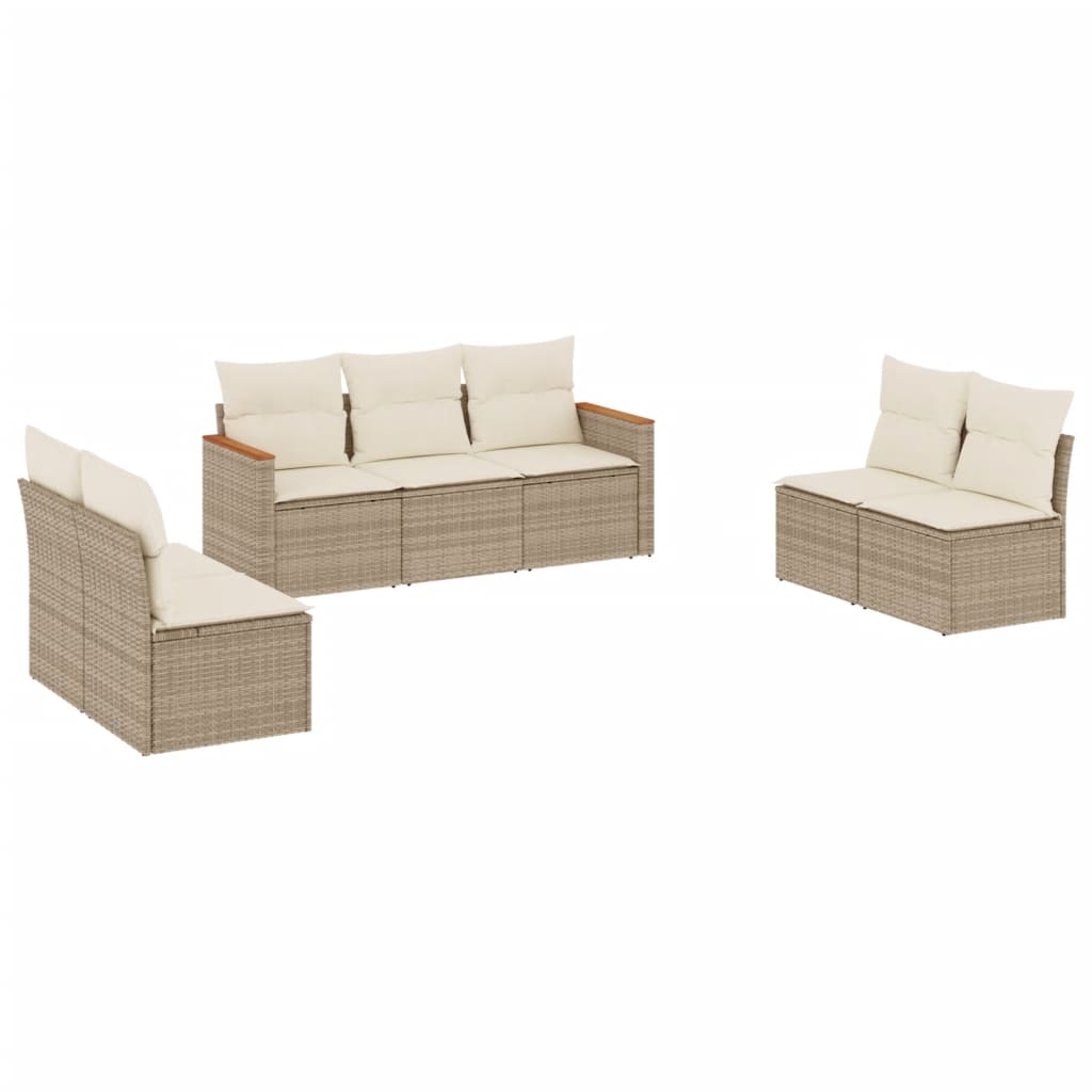 Set Divani da Giardino 7 pz con Cuscini Beige in Polyrattan | homemem39