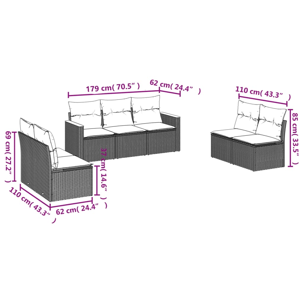 Set Divani da Giardino 7 pz con Cuscini Beige in Polyrattan | homemem39