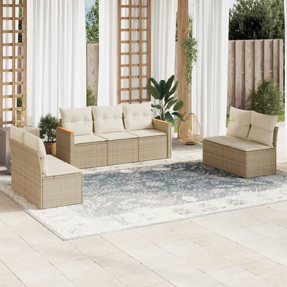 Set Divani da Giardino 7 pz con Cuscini Beige in Polyrattan | homemem39