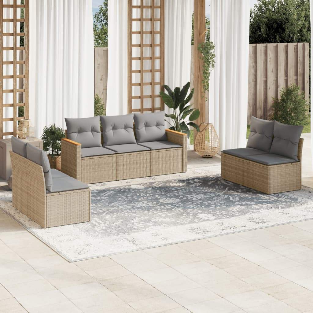 Set Divani da Giardino 7 pz con Cuscini Beige in Polyrattan - homemem39