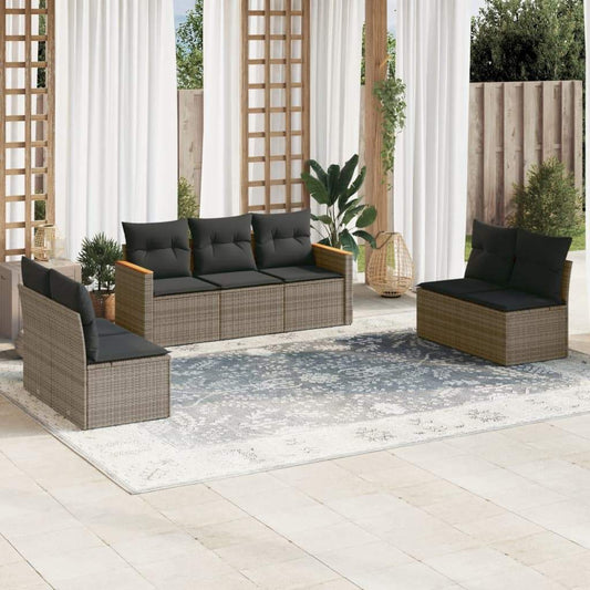 Set Divani da Giardino 7 pz con Cuscini Grigio in Polyrattan - homemem39