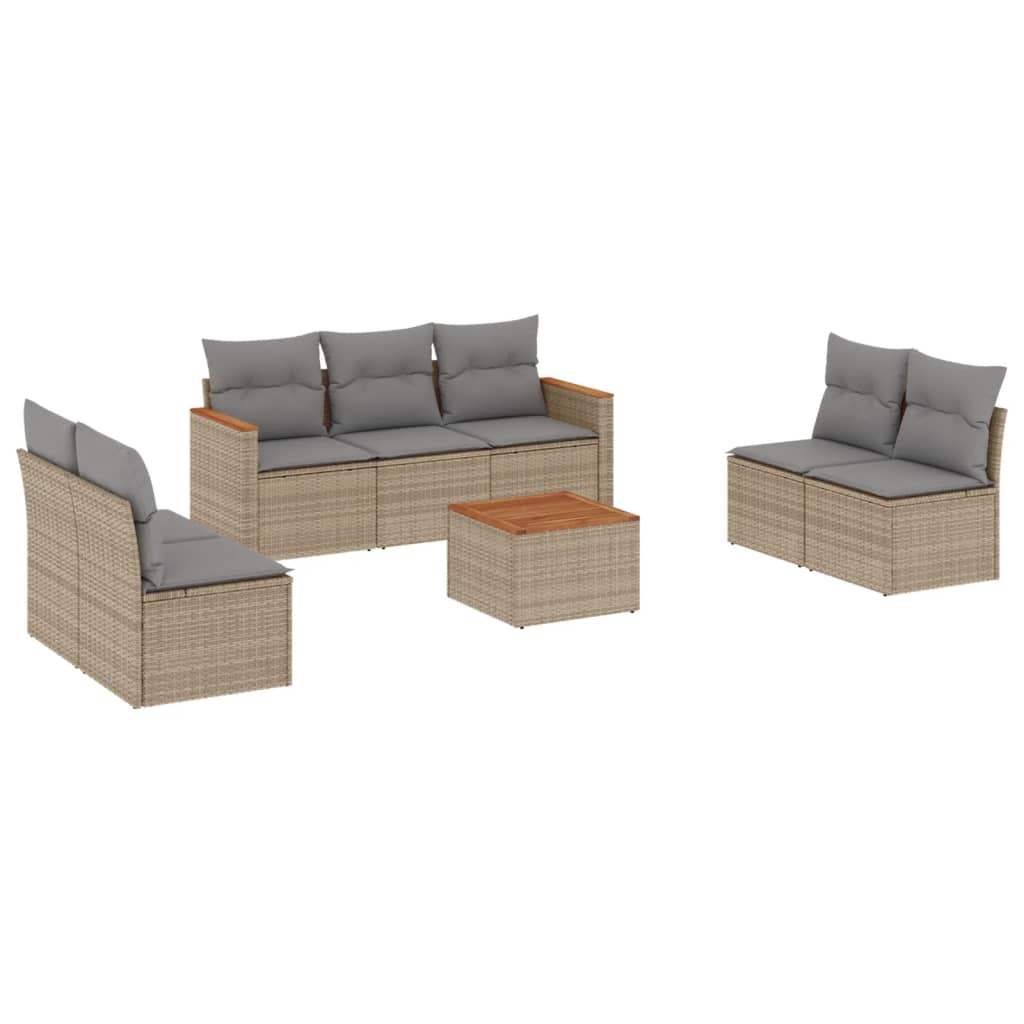 Set Divano da Giardino 8 pz con Cuscini Beige in Polyrattan - homemem39