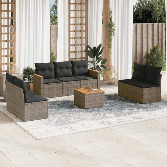 Set Divano da Giardino 8 pz con Cuscini Grigio in Polyrattan - homemem39
