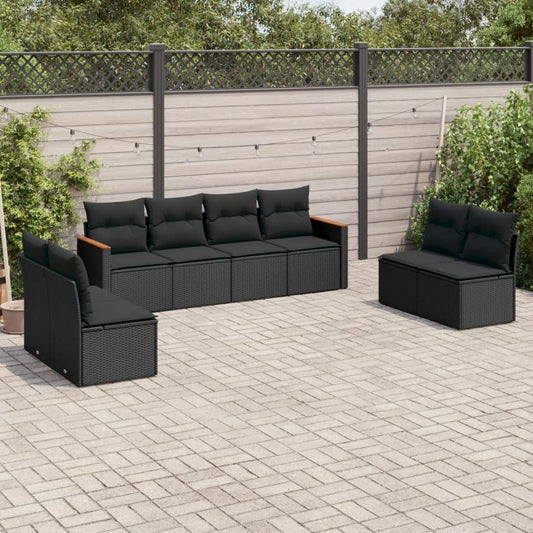 Set Divani da Giardino con Cuscini 8 pz Nero in Polyrattan - homemem39