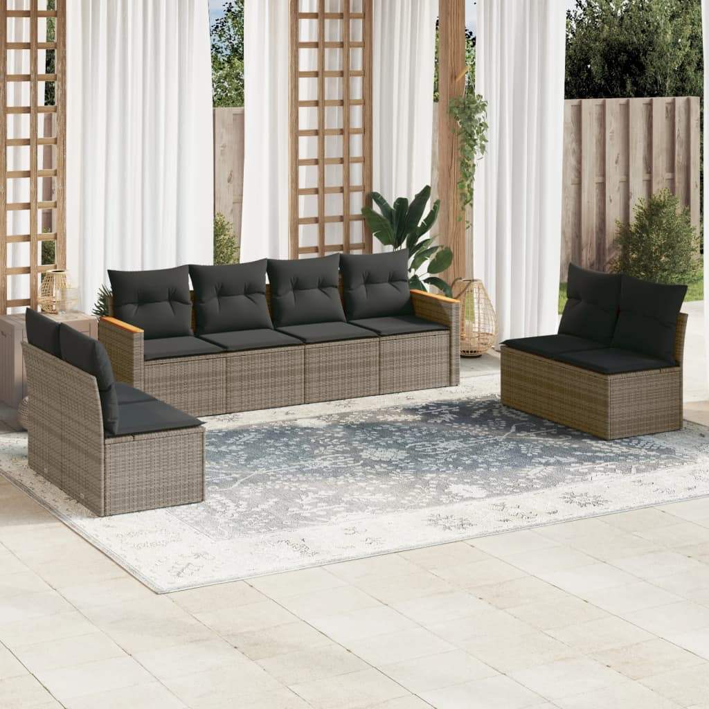 Set Divano da Giardino 8 pz con Cuscini Grigio in Polyrattan - homemem39