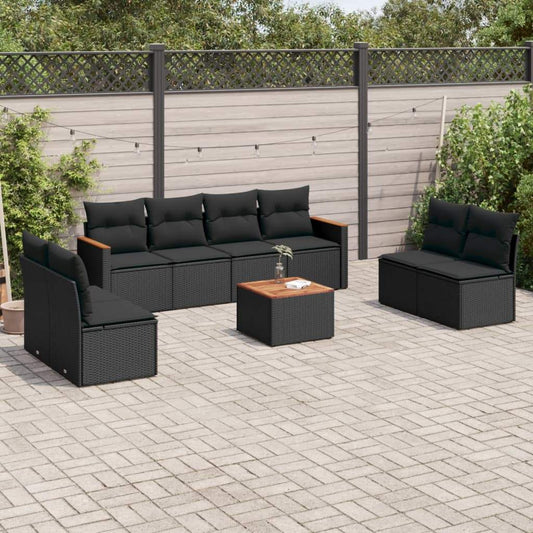 Set Divani da Giardino 9 pz con Cuscini Nero in Polyrattan - homemem39
