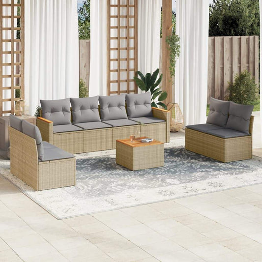 Set Divano da Giardino 9 pz con Cuscini Beige in Polyrattan - homemem39