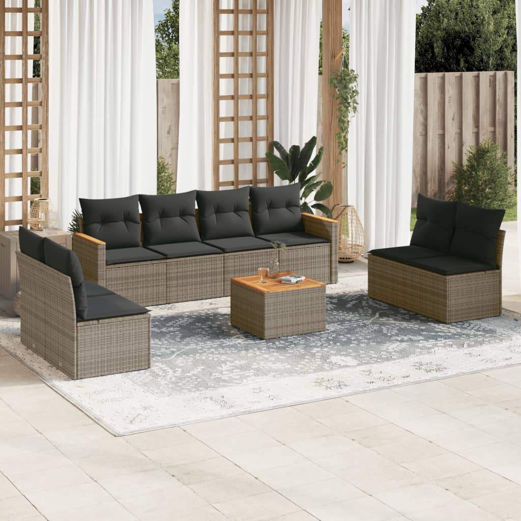 Set Divano da Giardino 9 pz con Cuscini Grigio in Polyrattan - homemem39