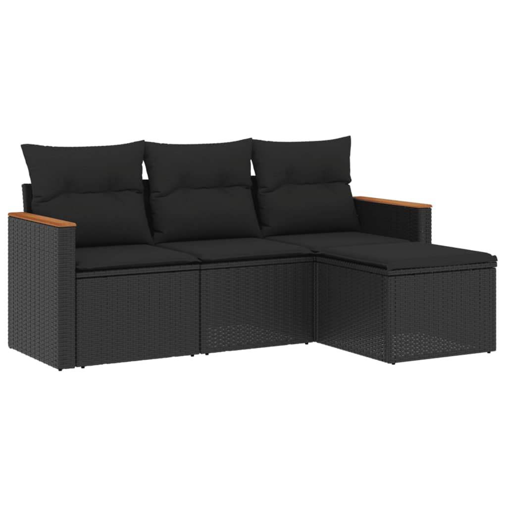 Set Divani da Giardino 4 pz con Cuscini Nero in Polyrattan - homemem39