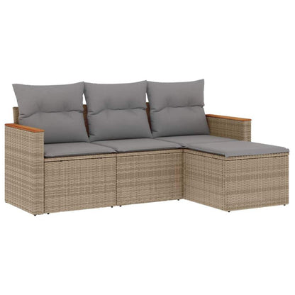 Set Divano da Giardino 4 pz con Cuscini Beige in Polyrattan - homemem39