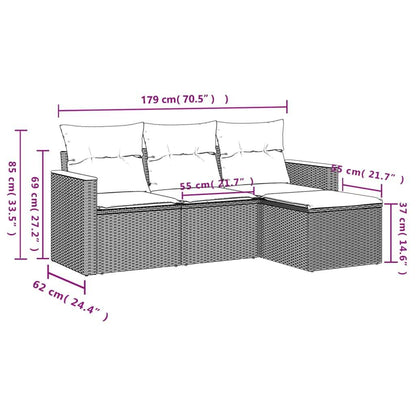 Set Divani da Giardino 4 pz con Cuscini in Polyrattan Grigio - homemem39