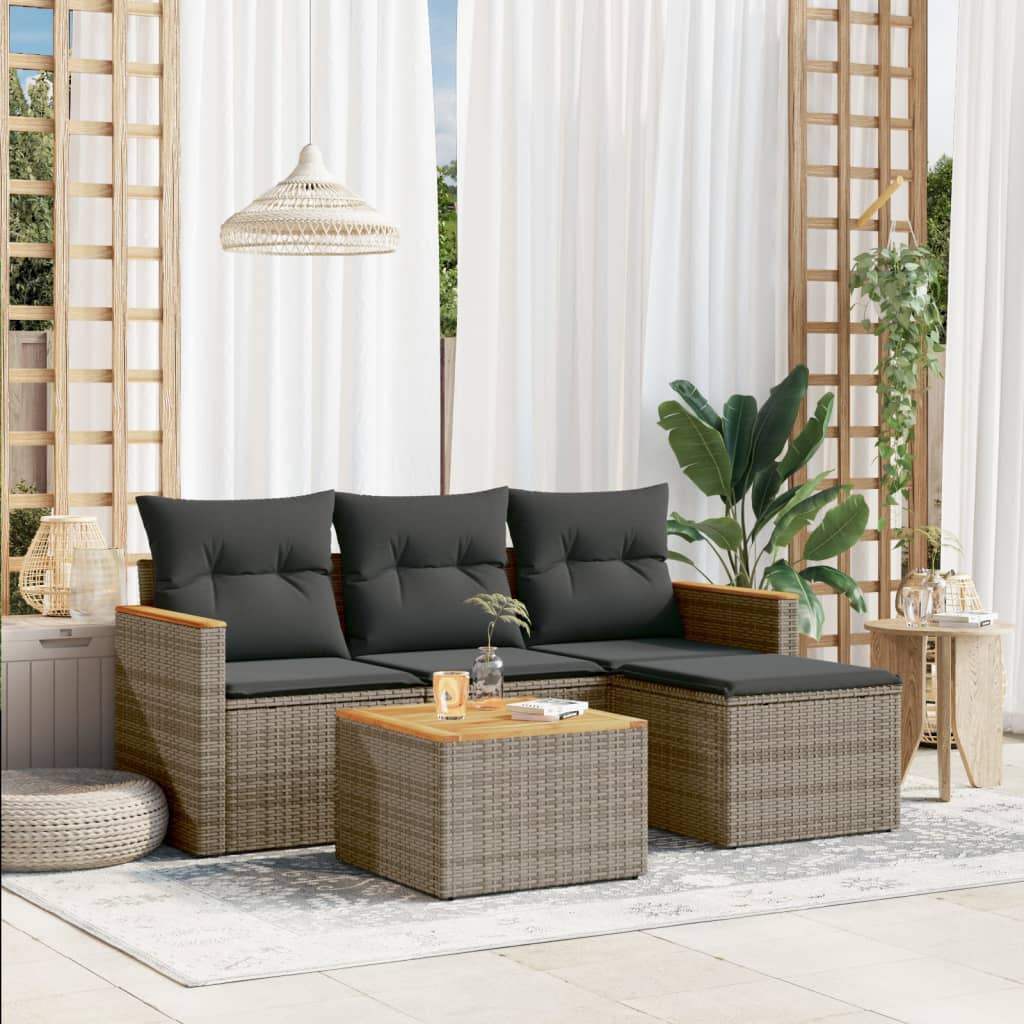 Set Divano da Giardino 5 pz con Cuscini Grigio in Polyrattan - homemem39