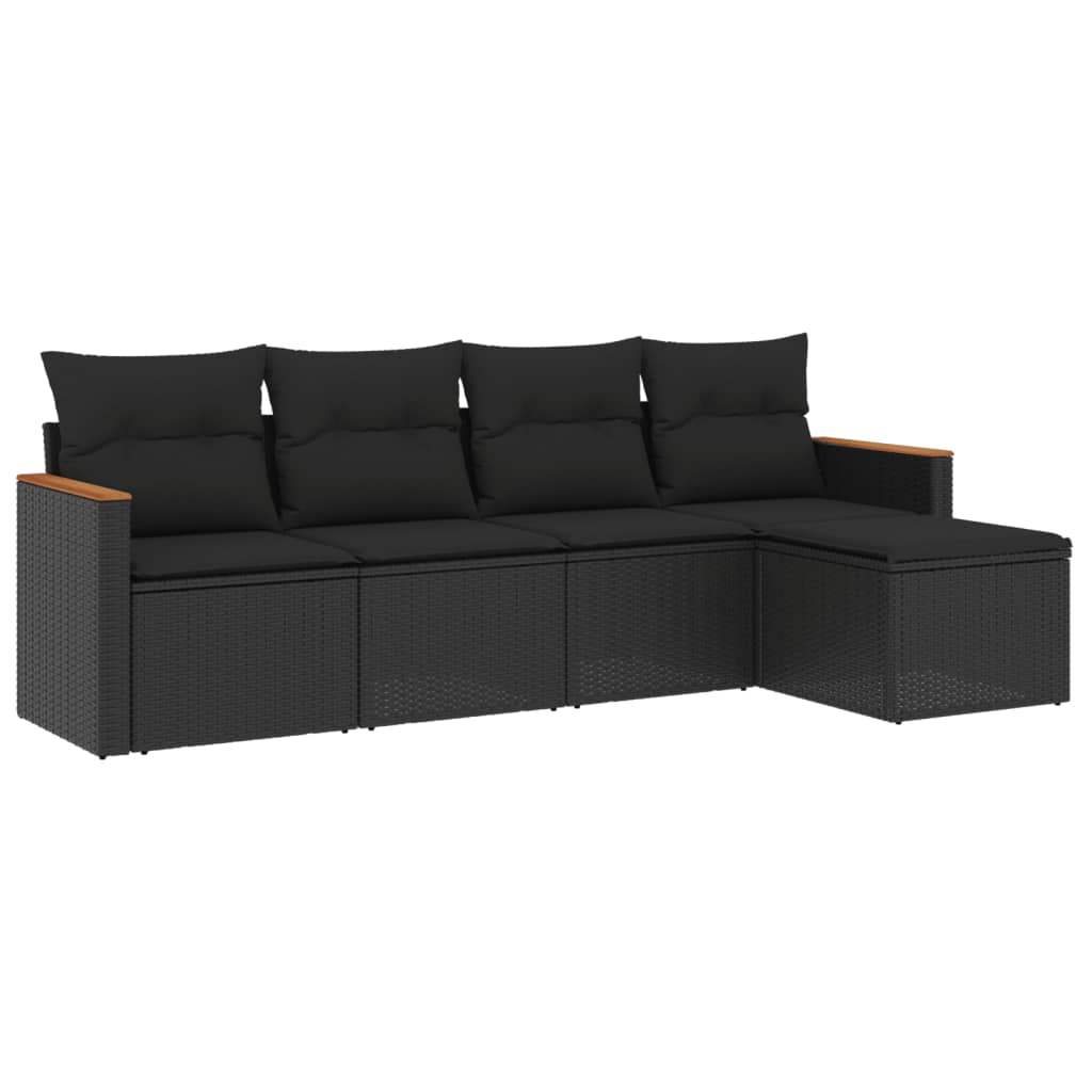 Set Divani da Giardino 5 pz con Cuscini in Polyrattan Nero - homemem39