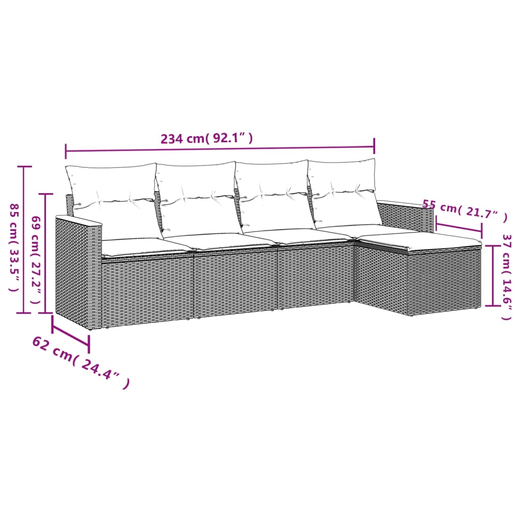 Set Divano da Giardino 5 pz con Cuscini Beige in Polyrattan | homemem39