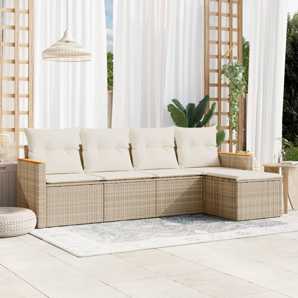 Set Divano da Giardino 5 pz con Cuscini Beige in Polyrattan | homemem39