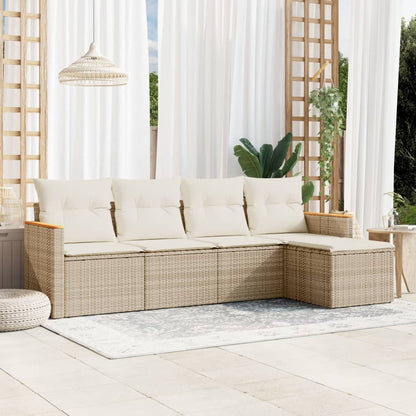 Set Divano da Giardino 5 pz con Cuscini Beige in Polyrattan | homemem39