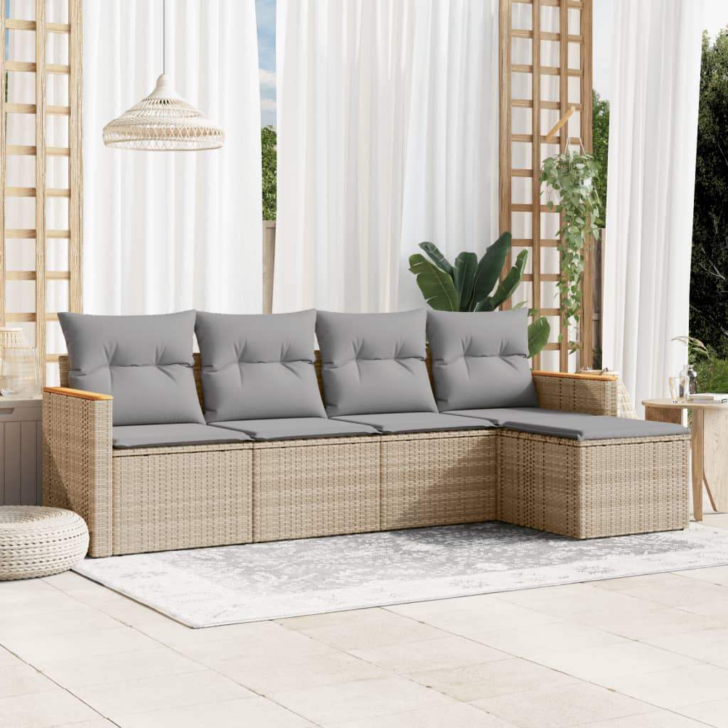 Set Divano da Giardino 5 pz con Cuscini Beige in Polyrattan - homemem39