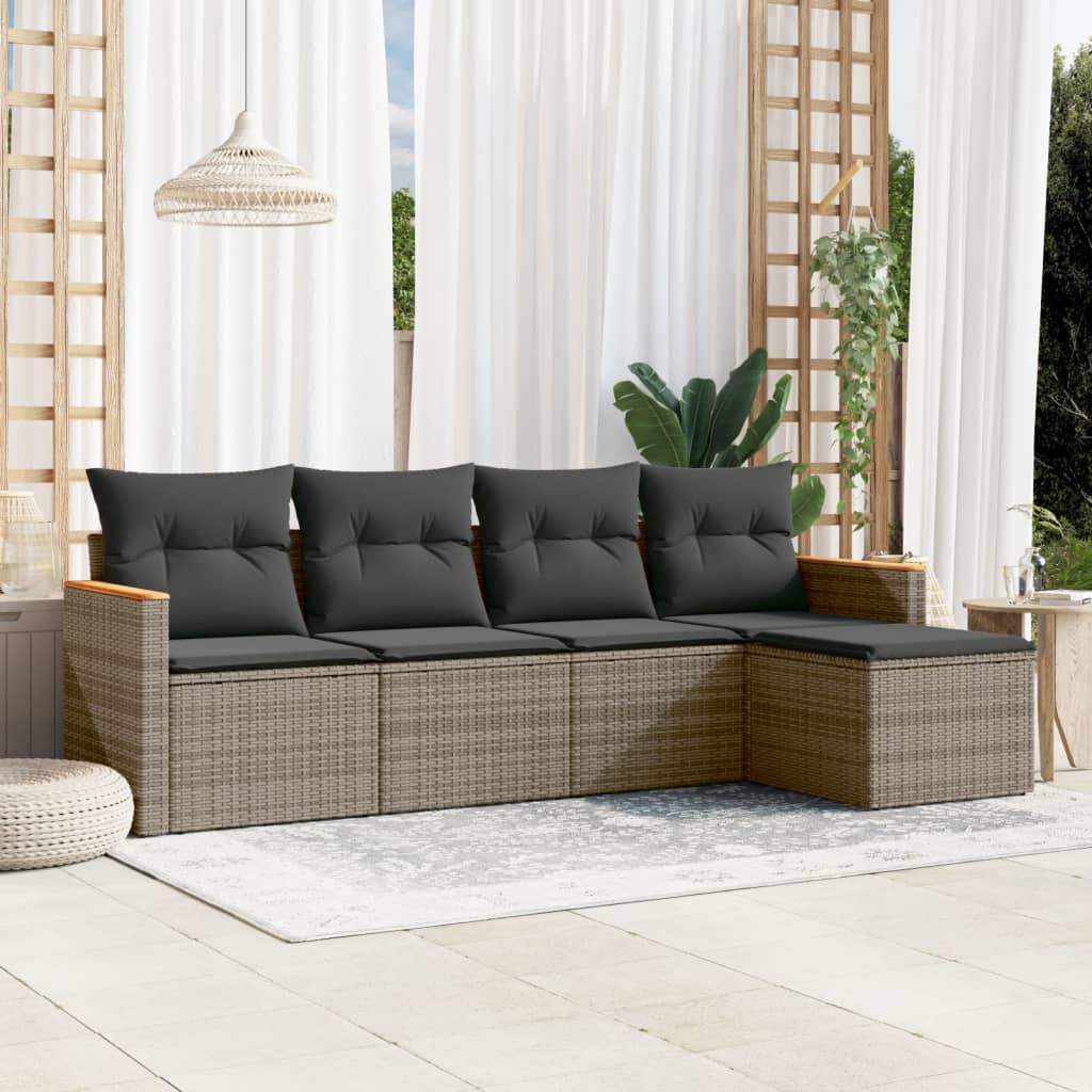 Set Divano da Giardino 5 pz con Cuscini Grigio in Polyrattan - homemem39
