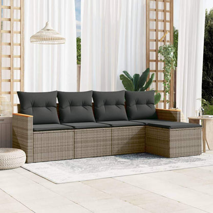 Set Divano da Giardino 5 pz con Cuscini Grigio in Polyrattan - homemem39