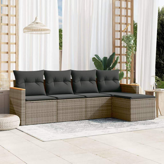 Set Divano da Giardino 5 pz con Cuscini Grigio in Polyrattan - homemem39