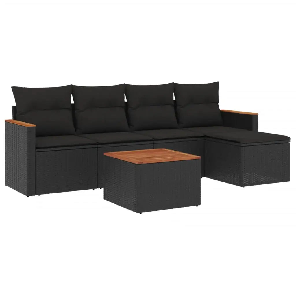Set Divano da Giardino 6 pz con Cuscini Nero in Polyrattan - homemem39