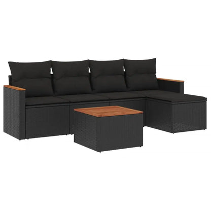 Set Divano da Giardino 6 pz con Cuscini Nero in Polyrattan - homemem39