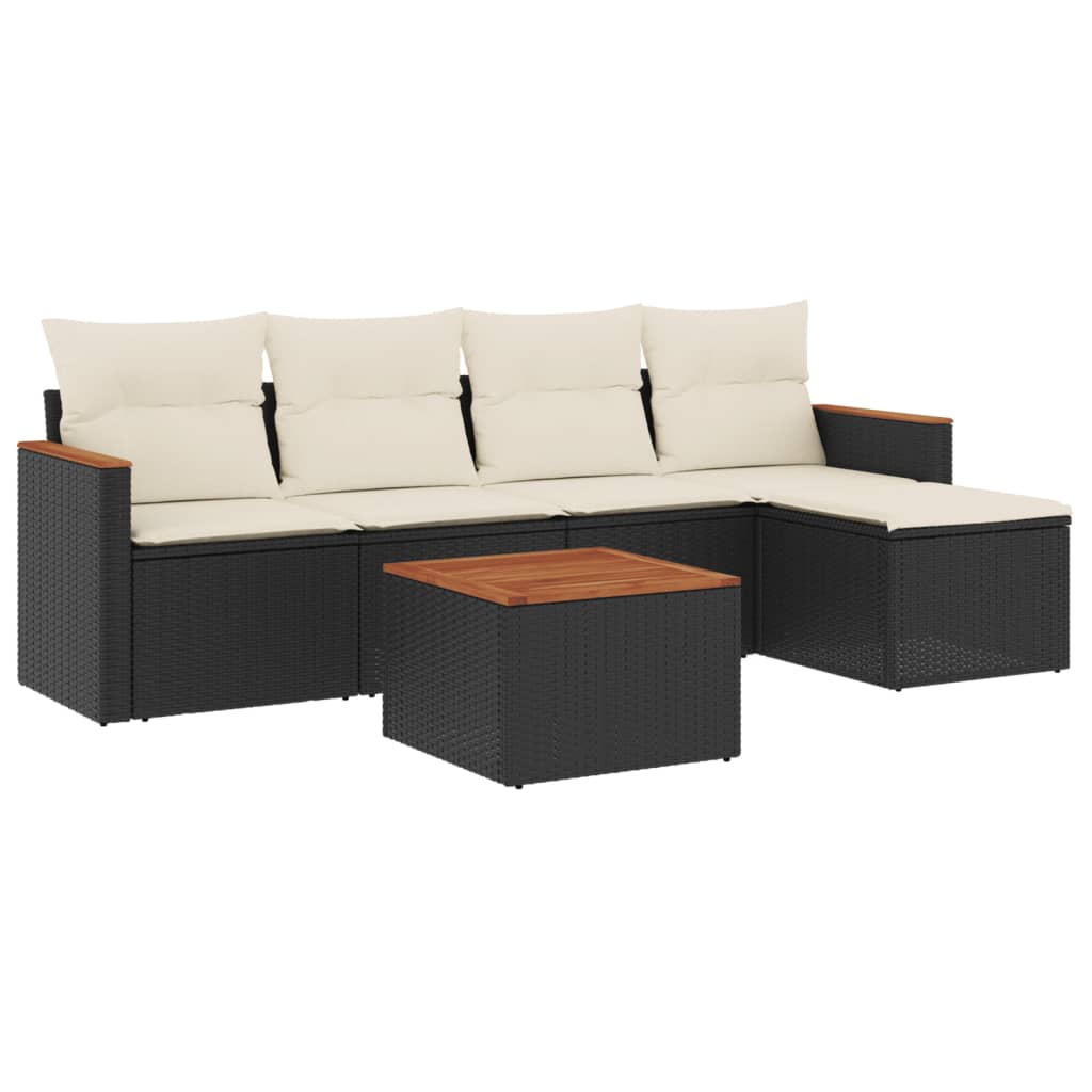 Set Divano da Giardino 6 pz con Cuscini Nero in Polyrattan