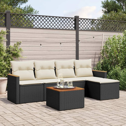 6-piece Garden Sofa Set with Black Polyrattan Cushions