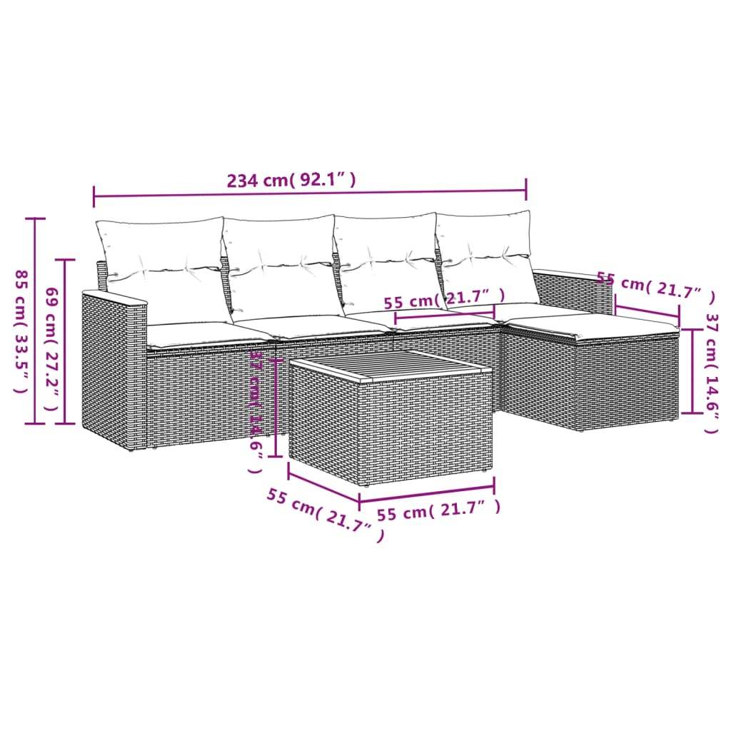 Set Divano da Giardino 6 pz con Cuscini Grigio in Polyrattan - homemem39