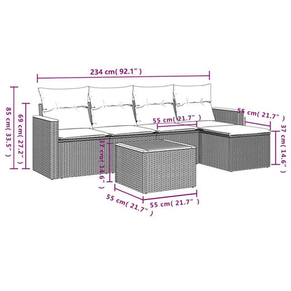 Set Divano da Giardino 6 pz con Cuscini Grigio in Polyrattan - homemem39