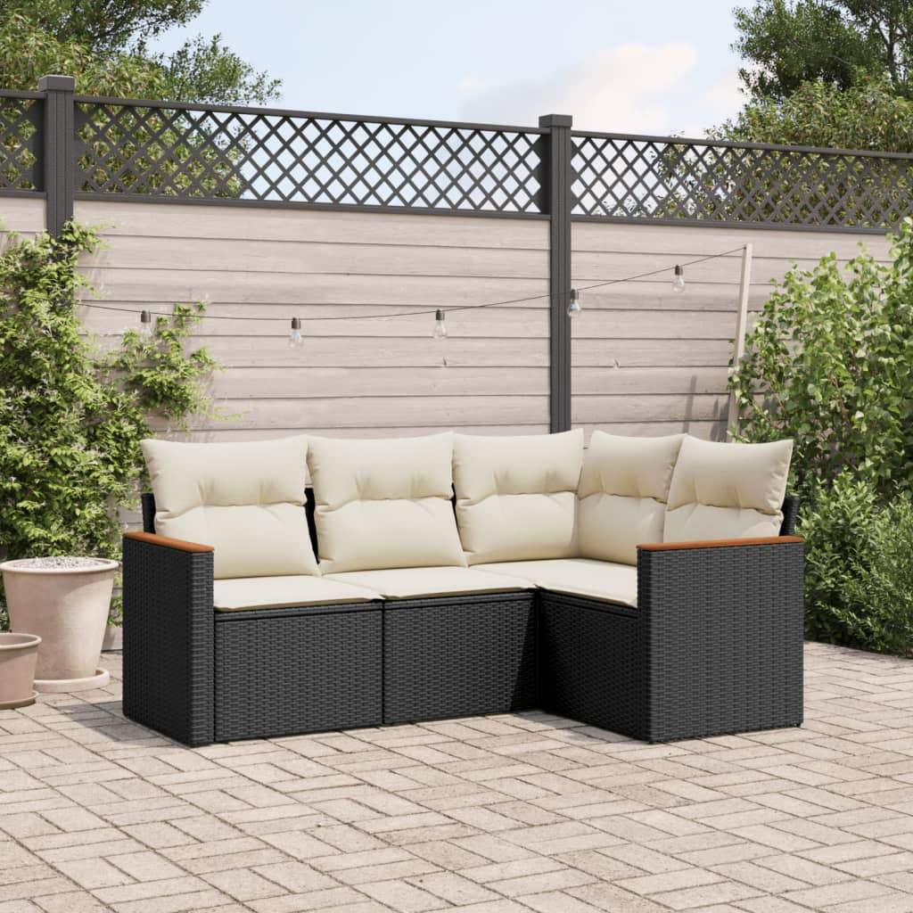 Set Divani da Giardino 4 pz con Cuscini Nero in Polyrattan - homemem39